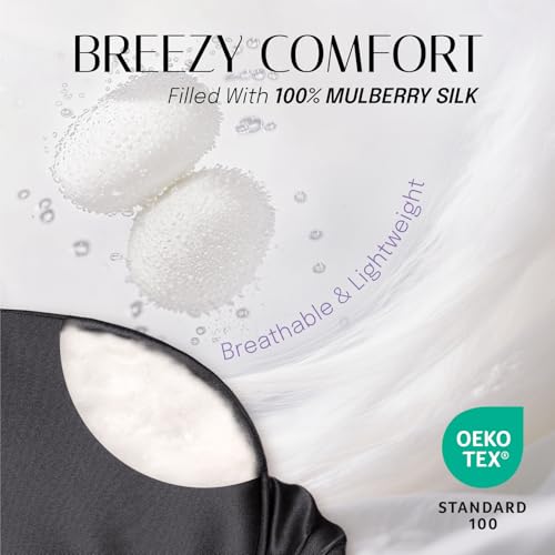 OLESILK Silk Eye Mask for Sleeping with Shading Strip for Women, Black - color: Black
