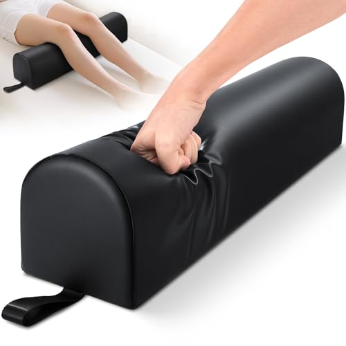 3/4 Round Massage Table Bolster Pillow with Strap Handle, 26 x 6 x 6 In | PU Leather Massage Bolster for Under Legs, Cozy Positioning Support Pillow for Knee Neck Back Pain Relief - Black - color: 3/4 Round - Black