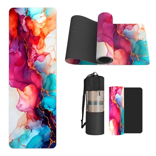 FOLAI Extra Thick Yoga Mat 6mm - color: abstract red