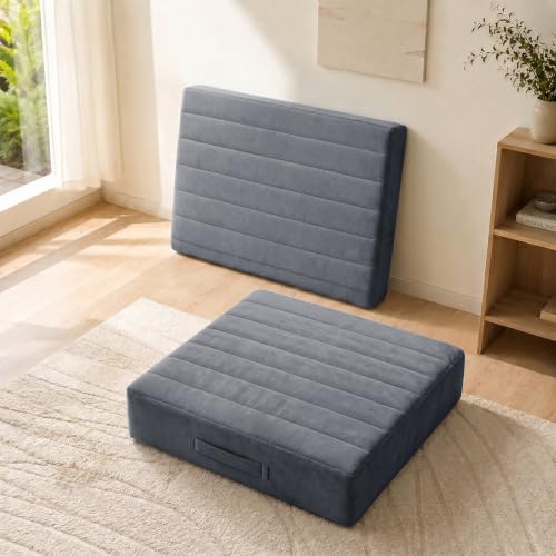 JKMAX 2 Pcs High Density Foam Floor Pillow - Upgraded Large Pillows Seating for Adults - Outdoor Floor Cushion with Soft Tufted Cover - Yoga Pillows for Sitting On Floor - 22 Inch Grey - color: Dark Gray, size: 2 Counts