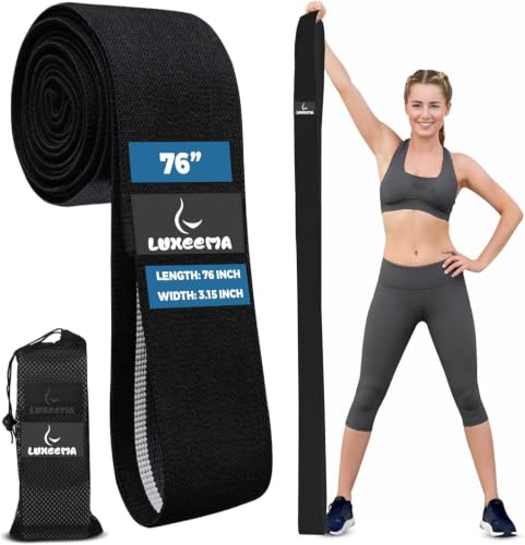 Premium 76" Extra Long Resistance Band for Working Out, 3" Wide Non-Slip Fabric Exercise Band for Stretching, Yoga, Strength Training & Physical Therapy (Black)