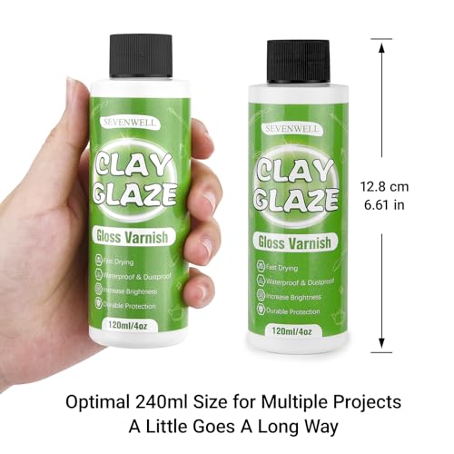 SEVENWELL Clay Glaze, High Gloss Sealer for Air Dry & Polymer Clay | Diamond-Like Gloss, Waterproof Finish, Non-Yellowing, Brush Included, Easy for Beginners
