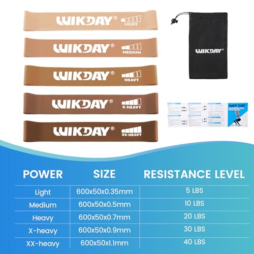 WIKDAY Resistance Bands for Working Out Exercise Loop Bands Workout Bands Set for Men Women Body Stretching, Crossfit Training, Home Workout, Physical Therapy, Booty Legs, Set of 5 - color: Coffee
