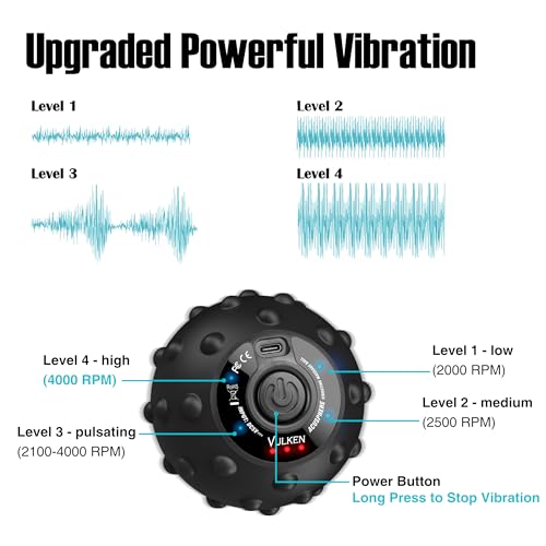 Vulken 4 Speed High Intensity Vibrating Massage Ball with USB Charging for Muscle and Deep Tissue, Plantar Fasciitis Pain Relief, Myofascial Release and Trigger Point Treatment for Back - color: Black - Usb