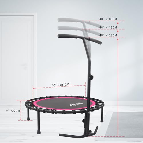 Newan 40"-48" Silent Mini Trampoline Fitness Trampoline Bungee Rebounder Jumping Cardio Trainer Workout for Adults-Max Limit 330lbs - color: 40" Round Pink (Have Handle)
