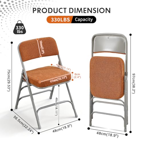 Folding Chair Fabric Padded Seat Indoor Foldable Chair Grey 2 Pack - color: Tawny X2