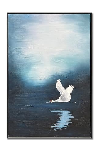 NANKAI Art Hand-Painted Lake Swan Oil Painting in Modern Abstract Style Suitable for Decorative Art for Home Office corridors and Walls. 36x24 inches(with Solid Wood Exterior Frame) - color: Nkhb356