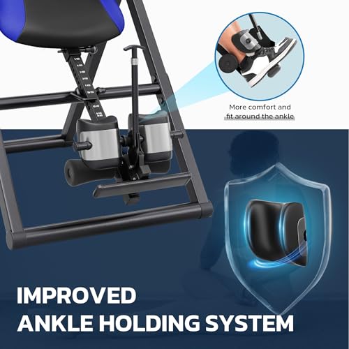 YOLEO Inversion Table for Back Pain w/Removable Lumbar Pad ITX320 | w/ Reversible Ankle Holders, Foldable, Easy Assembly - color: Blue - Black Tube