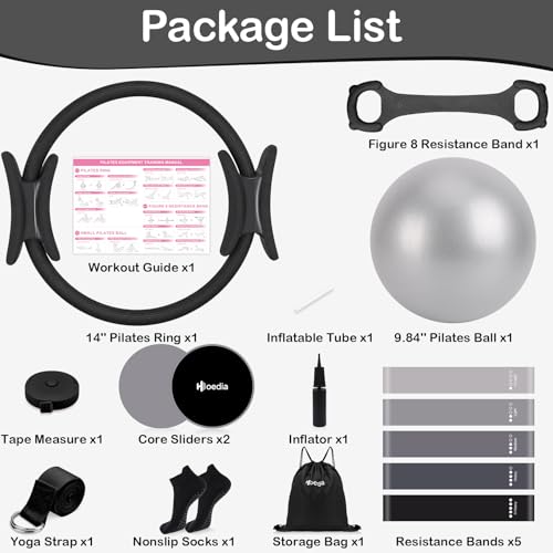 Hoedia Pilates Kit for Women, Pilates Equipment Ring and Ball Set - color: Black