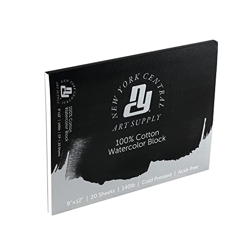New York Central Watercolor Block, 140lb/300gsm Cold Press 9x12, 20 Sheets, Archival Watercolor Paper for Artists, Students, Durable Water Color Paper, Suitable for Wet and Dry Media, Case 20 Sheets - size: 9x12" - 20 Pack