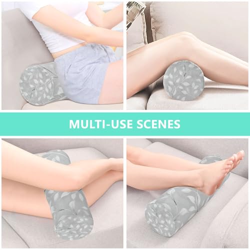 Grey Vine Leaves Neck Roll Pillow Bolster Round Health Memory Foam Long Cervical Cylinder Pillows with Removable Washable Cover for Body Bed Legs Back Yoga - color: Grey Vine Leaves