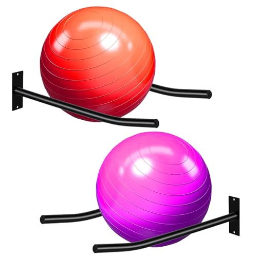 4Pcs Wall Mount Exercise Ball Holder, Heavy Duty Ball Holder Wall Mount, Metal Yoga Ball Rack for Stability Balls, Yoga Mats, Gym, Garage, Home Storage, Black