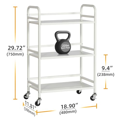 HDANI 3 Tier Rolling Cart Shelves,Heavy Duty Multifunctional Metal Frame-Supports 22 Lbs Per Tier,Rolling Cart with 2 Lockable Wheels for Home, Office,Kitchen,Bathroom,Bedroom,White - color: White, size: Small Solid