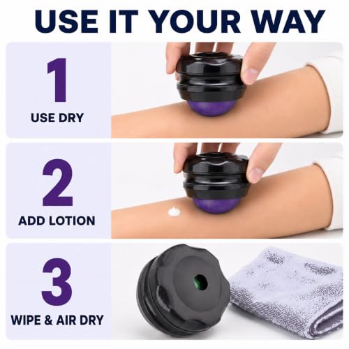 Manual Massage Ball Roller for Forearm & Muscle Pain Relief - Purple Handheld Self Massage Tool for Essential Oils & Lotion - color: Purple