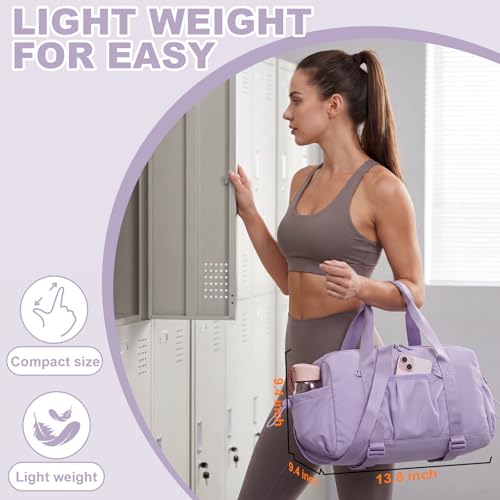 LEDAOU Small Gym Bag for Women, Mini Duffle Bag with Yoga Mat Holder Lightweight Carry On Sports Bag with Separate Shoe Pocket and Wet Pocket Duffel Bags Dance Yoga Workout Bag - color: Purple, size: Mini-14"