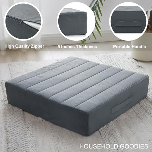 JKMAX 22 inches Floor Pillow for Adults - Large Meditation Cushion with Thick Foam & Soft Tufted Cover - Premium Outdoor Square Floor Cushion Seat - Yoga Pillows for Sitting On Floor - Dark Gray - color: Dark Gray, size: 1 Count