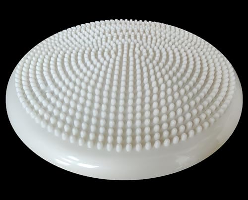 AppleRound Inflated Wobble Cushion with Hand Pump, Air Stability Board (Extra Thick), Core Balance Disc for Adults, Sensory Wiggle Seat for Kids, Flexible Seating for All Age, 13.5in / 34cm Diameter - color: White