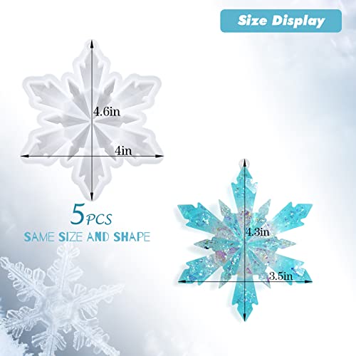 Sakolla 5 Pieces Christmas Silicone Resin Molds 3D Snowflake Molds Silicone Epoxy Casting Resin Mould for DIY Christmas Ornament Jewelry Pendant Decoration, Keychain - color: Snowflake/White