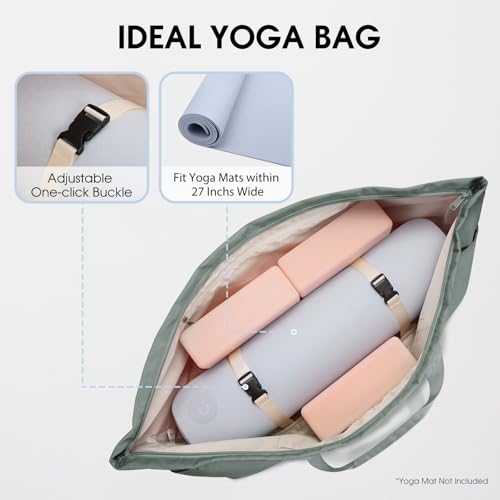 sportsnew Large Yoga Mat Bag Trolley Sleeve Gym Carrier Shoe Bag Wet Pocket | water-resistant fabric, large capacity,wide full-zip opening,separate shoe bag,2 yoga mat holder straps,multi-pocket storage - color: Greenish Grey