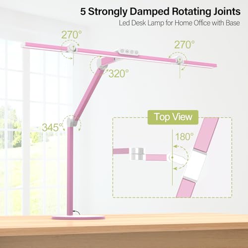 Led Desk Lamp with Base, Adjustable Tall Architect Desk Light for Home Office with Flexible Swing Arm, 24W Pink Bright Table Lamp Auto Dimming Computer Light for Workbench - color: Pink