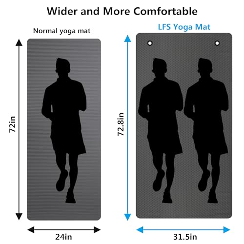 LFS Yoga Mat 72.8" x 31.5" x 2/5 inch Thick With Strap and Bag, Extra Wide - color: Black