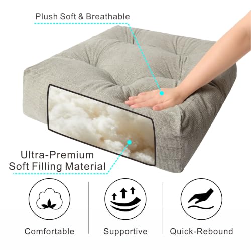 Floor Pillow Cushion with Handle for Adults Women Men | Large Meditation & Sitting Cushion Pillow for Tatami, Living Room, Yoga (2, Light Gray, Square, 22" x 22" x 6") - color: Light Gray, Square