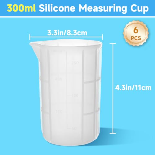 Gartful 300ml Large Silicone Measuring Cups, 10OZ Reusable Squeeze and Pour Resin Cups for Epoxy, Casting Molds, Slime, Craft Art Projects, Cup Making, Waxing, 6 Packs - size: 300ml*6