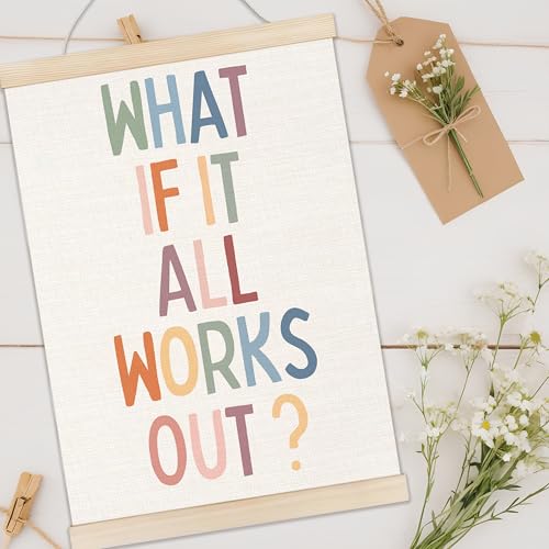 Welshower Boho Inspirational Poster Hanger Frame, What If It All Works Out Positive Affirmations Motivational Wall Art Prints Decor for Home Living Room Bedroom Office, 12x16 Inch - color: positive words17