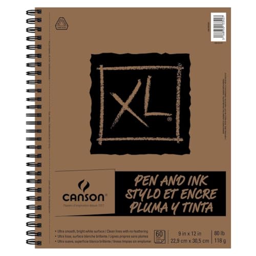 Canson XL Series Pen & Ink Pad, 9" x 12", White, 80 lb. (118gsm), 60 Sheets/Pad, Case of 3, 180 Sheets Total - size: 9x12 (3-Pack)