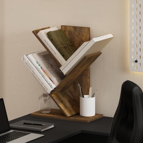 Furinno Tree Book Shelf, 3-Tier Bookshelf with Angled Open Shelf, Tree Bookcase for Room Decor, 8.4 x 15.7 x 21.3, for Organization and Storage, for Living Room, Bedroom, Home Office, Amber Pine - color: Amber Pine, size: 3-Tier Tree Bookcase