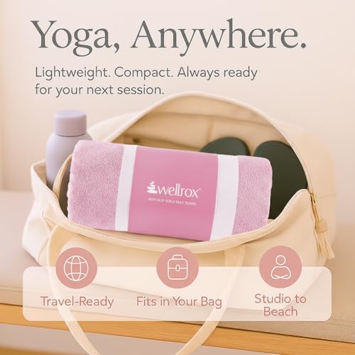 Wellrox Microfiber Yoga Mat Towel with Grip β Ultra Absorbent, Super Soft, and Quick Dry Hot Yoga Towel Non Slip for Pilates, Bikram, and Fitness Workouts (74β x 26β, Pink) - color: Pink