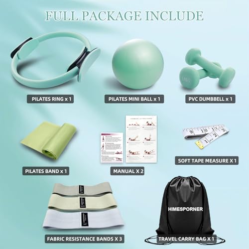 HIMESPORNER Pilates Kit with Resistance Bands, Pilates Ring Ball, Dumbbells
