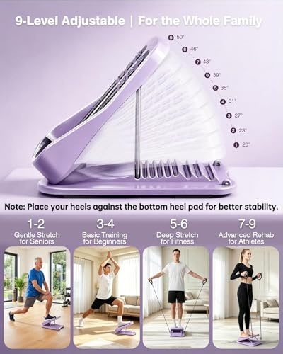 9-Level Adjustable Slant Board for Calf Stretching, Incline Board with 2 Resistance Bands, Portable Calf Stretcher for Teenagers, Office Foot Rest & Physical Therapy Equipment - color: Purple