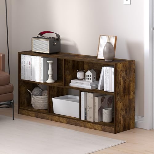 Furinno DALY Book Shelf, 5-Cube Bookshelf, Horizontal Cube Storage Organizer Bookcase, 10.9 x 47.2 x 23.6, for Living Room, Bedroom, Home Office, Amber Pine - color: Amber Pine, size: Standard, 5-Cube