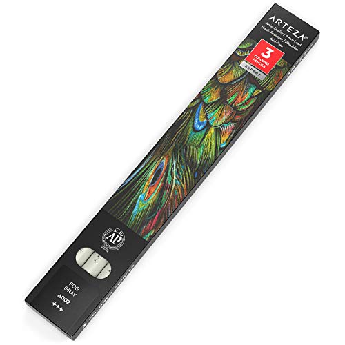 Arteza Colored Pencils, Pack of 3, A002 Fog Grey, Soft Wax-Based Cores, Ideal for Drawing, Sketching, Shading & Coloring - color: A002 Fog Gray