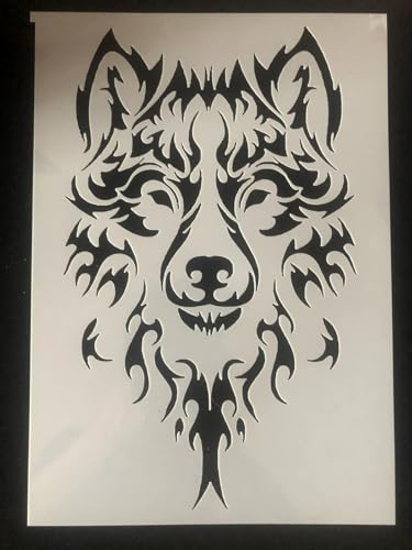 TIAMECH A4 Reusable Wild Wolf Stencil for Painting | Tribal Styled Wolf Layering Template, DIY Wall Art, Wood Furniture, Scrapbook & Crafts (8.3x11.7inch) - style: Wild Wolf