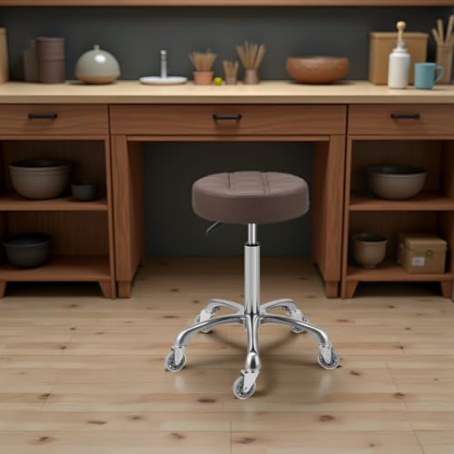 Kaleurrier Adjustable Stool with Rolling Wheels: Heavy Duty Swivel Chair - color: Brown
