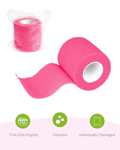 FriCARE Self Adhesive Bandage Wrap, Medical Tape in First Aid Kit, Pink | Elastic Cohesive Bandages for Sports/Vet/Wrist Ankle Wounds, 2 Inches X 5 Yards, Latex-free 6 Rolls - color: Pink