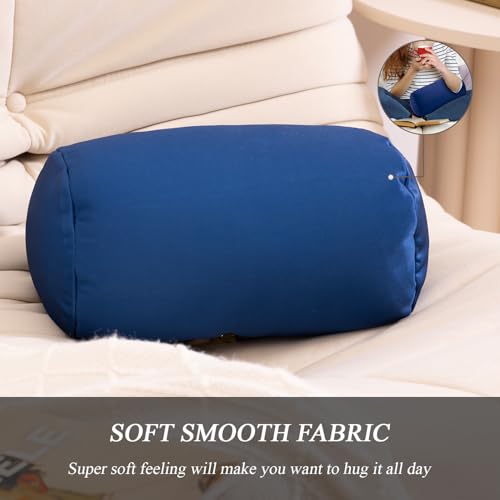 Microbead Bolster Tube Pillows with Double Cover, Squish Bean Bed Microbead Pillow Soft Neck Back Lumbar Support Smooth Cool Touch Comfortable Fabric (Navy Blue) - color: Navy Blue