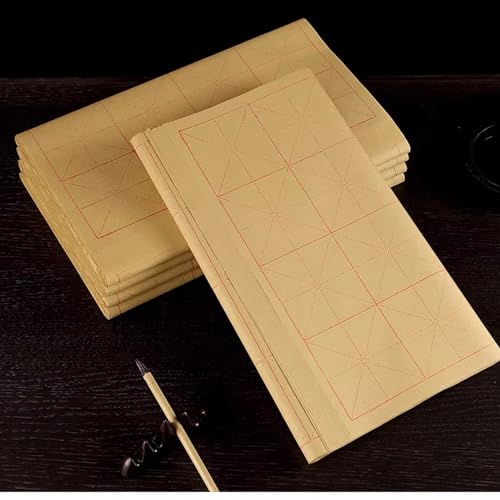 MEGREZ Grid Maobian Xuan Paper Half Raw Ripe Calligraphy Practice Sheets | ink control no heavy bleed, clear grid lines, Chinese kanji calligraphy practice, 32 x 38cm, 6cm x 30 grids, 50 sheets - size: 6 cm x 30 Grids /Sheet