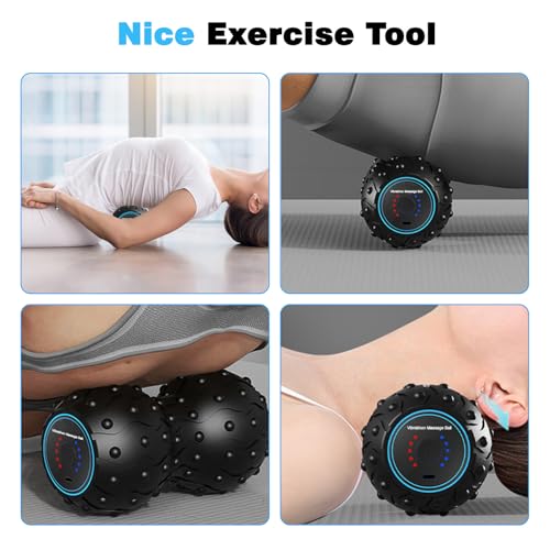 Upgraded 5-Speed Vibrating Massage Ball, Rechargable Peanut Massage Ball for Fitness, Training, Therapy and Relaxation - color: Black (Double Peanut)