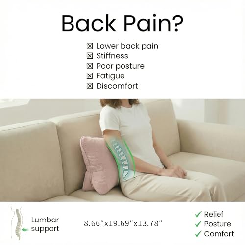Pat. Pend. Corduroy Back Support Pillow for Sitting, Ideal for Expecting Moms, Low Back Cushion for Bed Sitting, Reading & Relaxing, Ergonomic Triangle Backrest, Washable Cover, Pink - color: Pink
