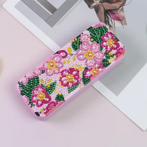 FlyingMage 5D Diamond Art Painting Kit for Adults Beginner, Small DIY Diamond Dots Gem Art Painting Mosaic Kits, Cute Hard Shell Sunglasses Eyeglasses Glasses Case for Women Teen, Sakura - color: Pink Flower