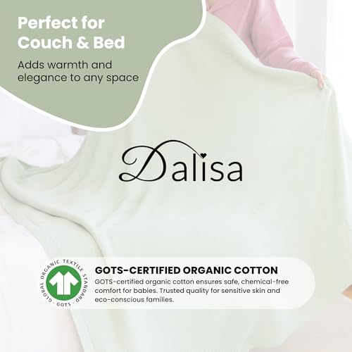 Dalisa Alina GOTS Organic Cotton Throw Blanket, Sage, 60x80 in - color: Sage, size: 60x80
