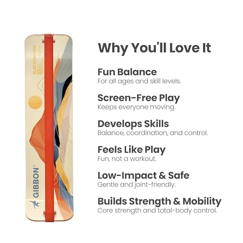 GIBBON SlackBoard, Balance Board Kids & Adults, Slackline Balance Trainer | 1 & 2 Line Options, Slack Board, Core Workout Equipment, Home Gym Training, Standing Desk Exercise, Yoga, Agility, Pilates - color: Sunrise - 1 Line