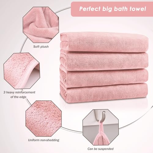 GraceAier Microfiber Bath Towels 4 Pack, 28x56 Inch Coral Velvet Quick Dry Towel Set, Highly Absorbent, Ultra Soft & Lint-Free for Bathroom, Gym, Travel and Swim - color: Microfiber-orange