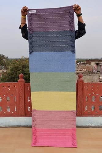 Jaipur Art & Rugs Cotton Yoga Rug - Eco-Friendly Hand-Woven Thick Mat (24”x72”x5mm) for Everyday Fitness at Home - Comfortable & Extra-Long - color: Multicolor 10