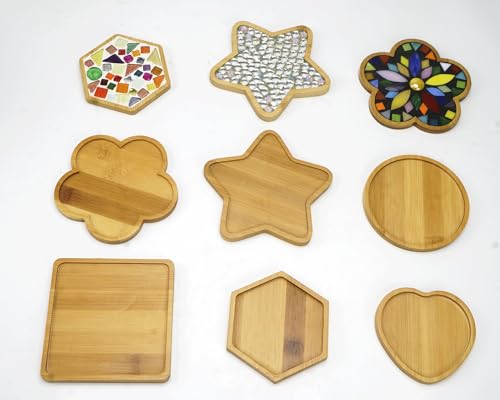 6pcs Wooden Mosaic Base, Various Shapes Substrates for Mosaic Crafts DIY Mosaic Tiles Coaster Base…