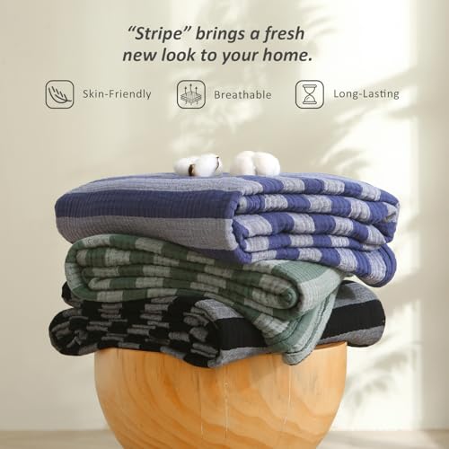 EMME Cotton Muslin Blanket Couch 4-Layer Breathable Gauze Soft Lightweight Bed Blankets Adults Dark Navy Twin XL (66" x 90") - color: Dark Navy, size: Twin XL (66" x 90")