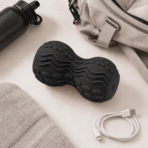 Vibrating Peanut Massage Ball, 5-Speed Back & Neck Recovery Roller (Black) - color: Black